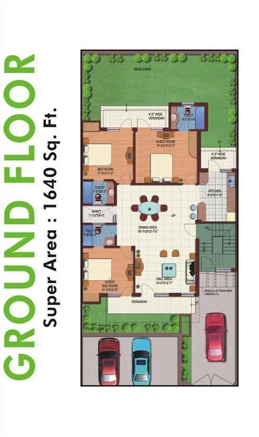 Floor plan of 3 BHK 1640 Sq. Ft. Ind Floor in M2K The White House, Gurgaon