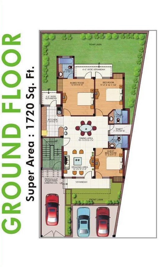 Floor plan of 3 BHK 1720 Sq. Ft. Ind Floor in M2K The White House, Gurgaon