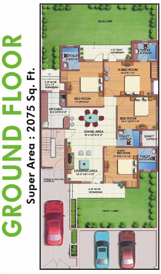 Floor plan of 4 BHK 2075 Sq. Ft. Ind Floor in M2K The White House, Gurgaon