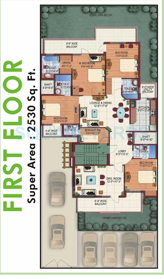 Floor plan of 4 BHK 2530 Sq. Ft. Ind Floor in M2K The White House, Gurgaon