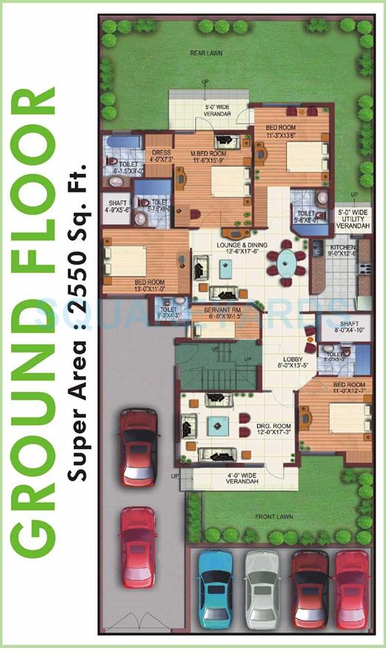 Floor plan of 4 BHK 2550 Sq. Ft. Ind Floor in M2K The White House, Gurgaon
