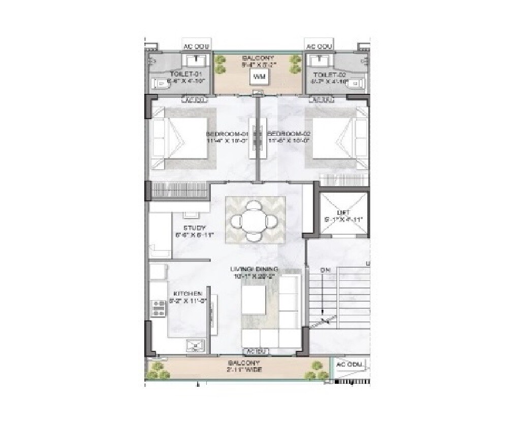 Floor plan of 2 BHK 1193 Sq. Ft. Ind Floor in M3M Antalya Hills, Gurgaon