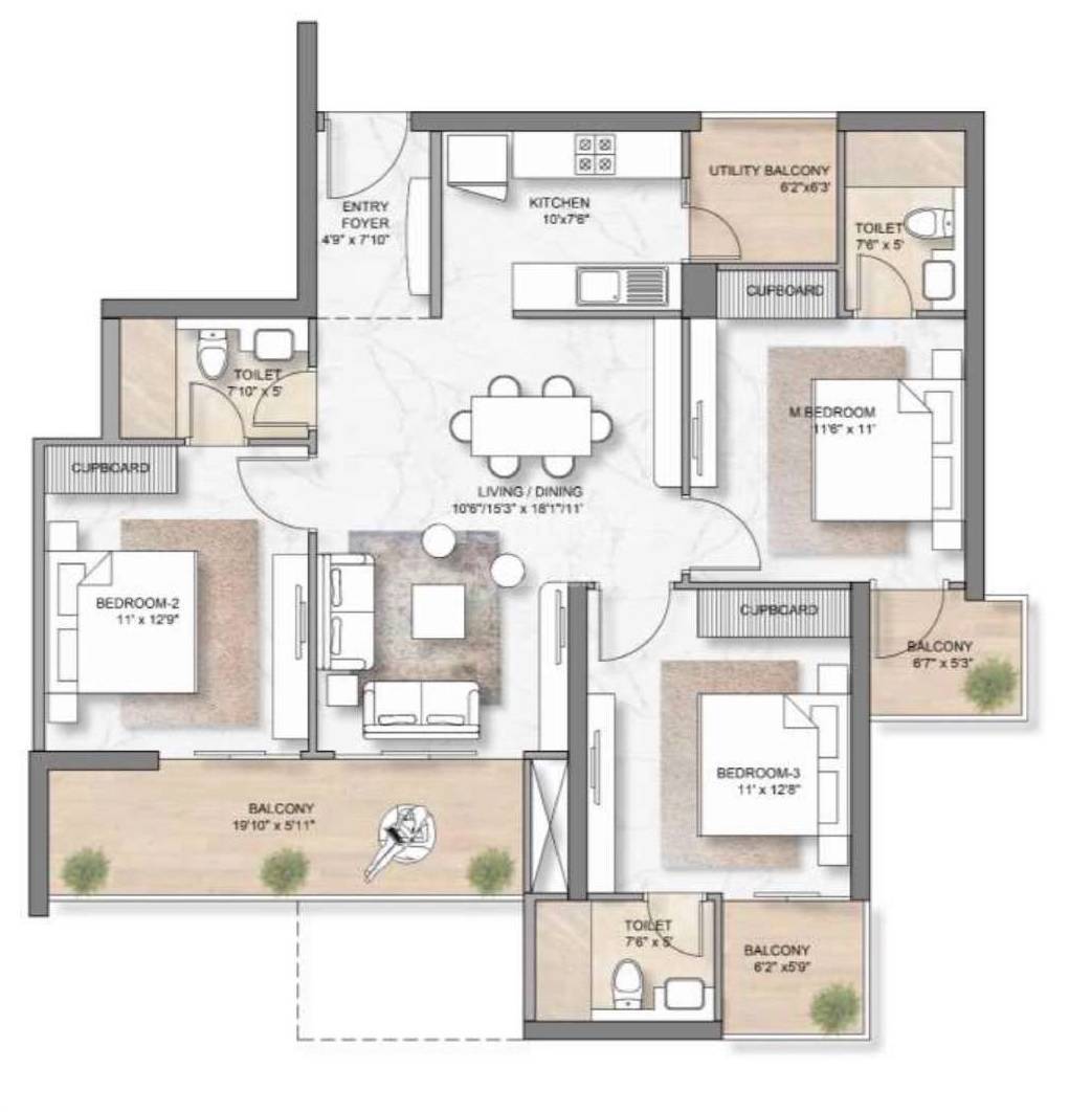 Other, m3m-crown 3 Bedroom 1555 Sq.Ft. Apartment In Sector 111 Gurgaon 7489147