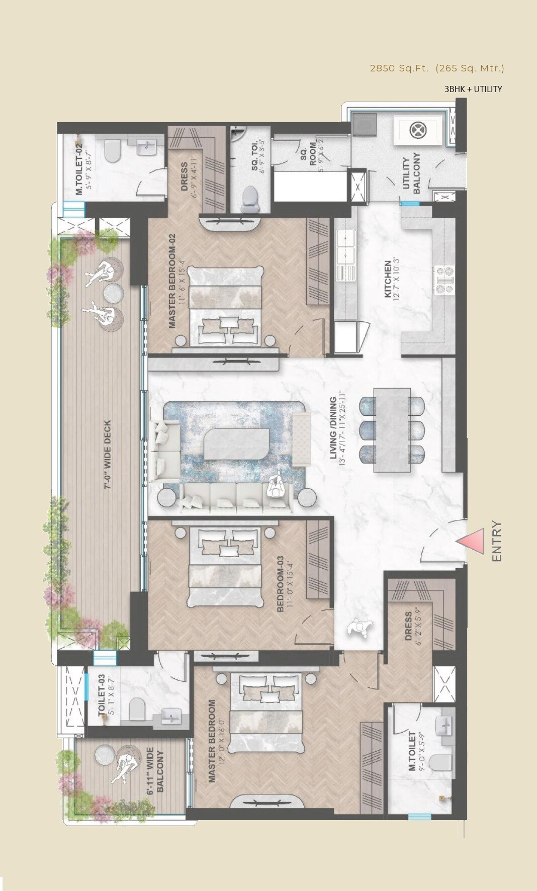 3 BHK 2850 Sq. Ft. Apartment
