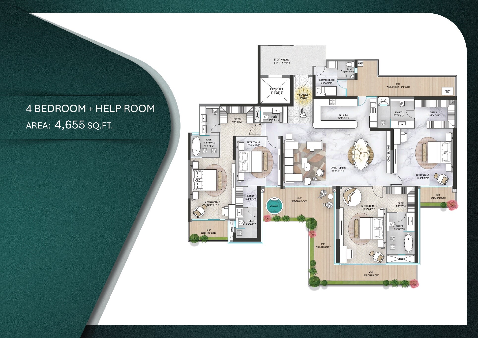Floor plan of 4 BHK 4655 Sq. Ft. Apartment in M3M Elie Saab, Gurgaon