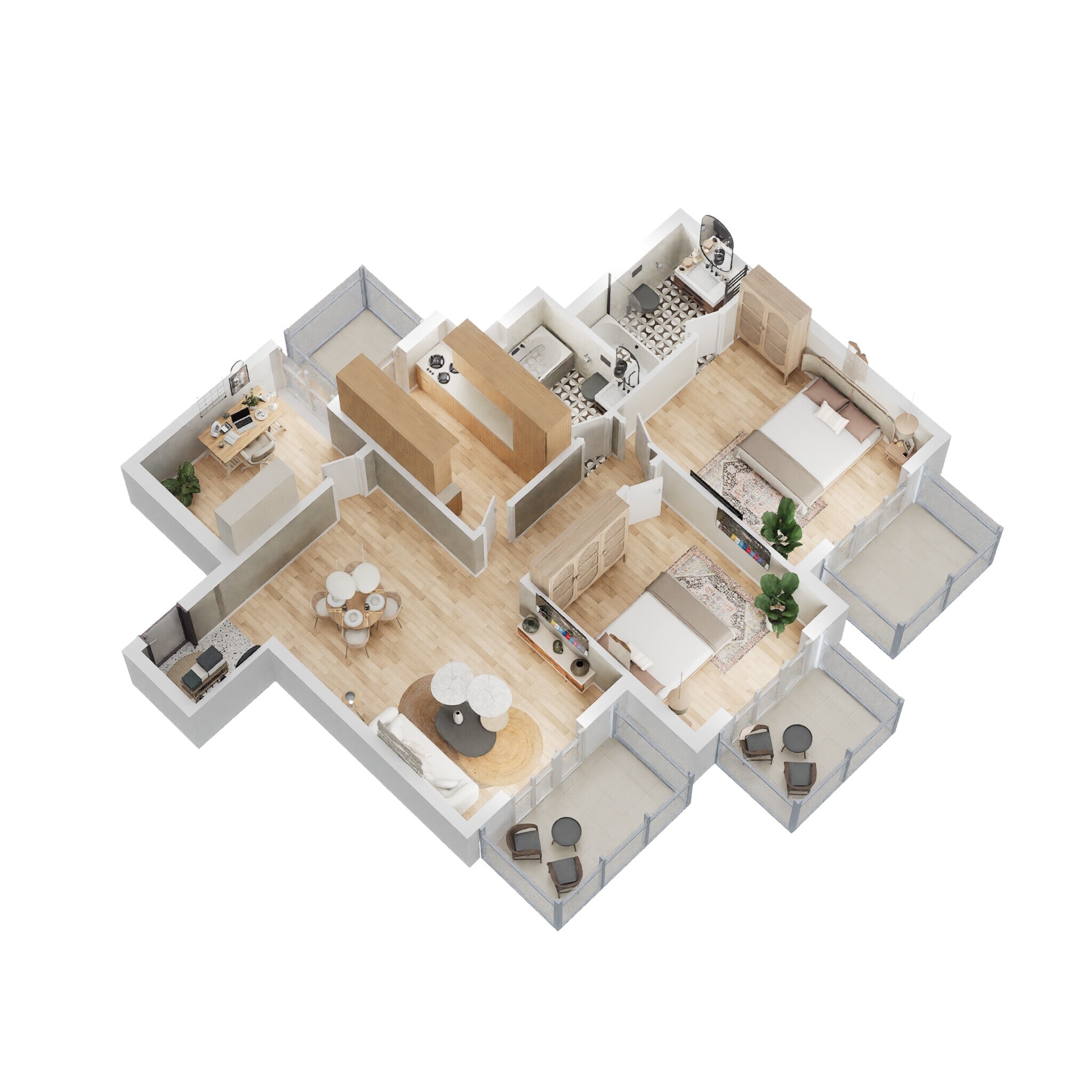 Floor plan of 2 BHK 1600 Sq. Ft. Apartment in M3M Escala, Gurgaon