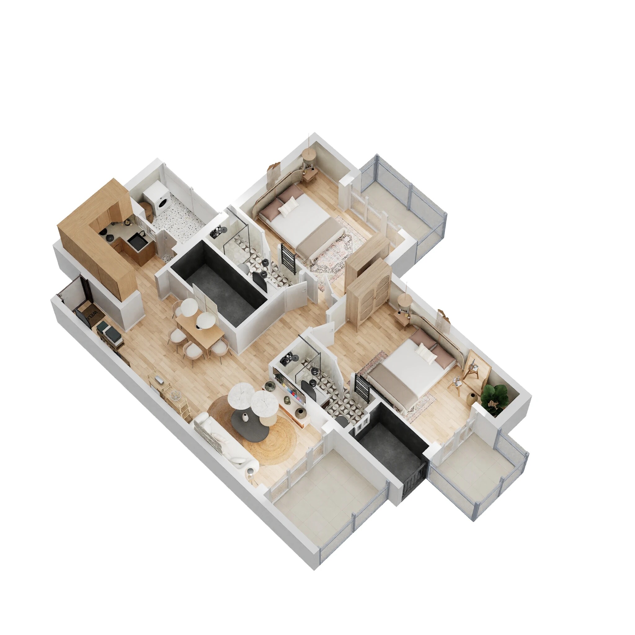 Floor plan of 2 BHK 1270 Sq. Ft. Apartment in M3M Flora 68, Gurgaon