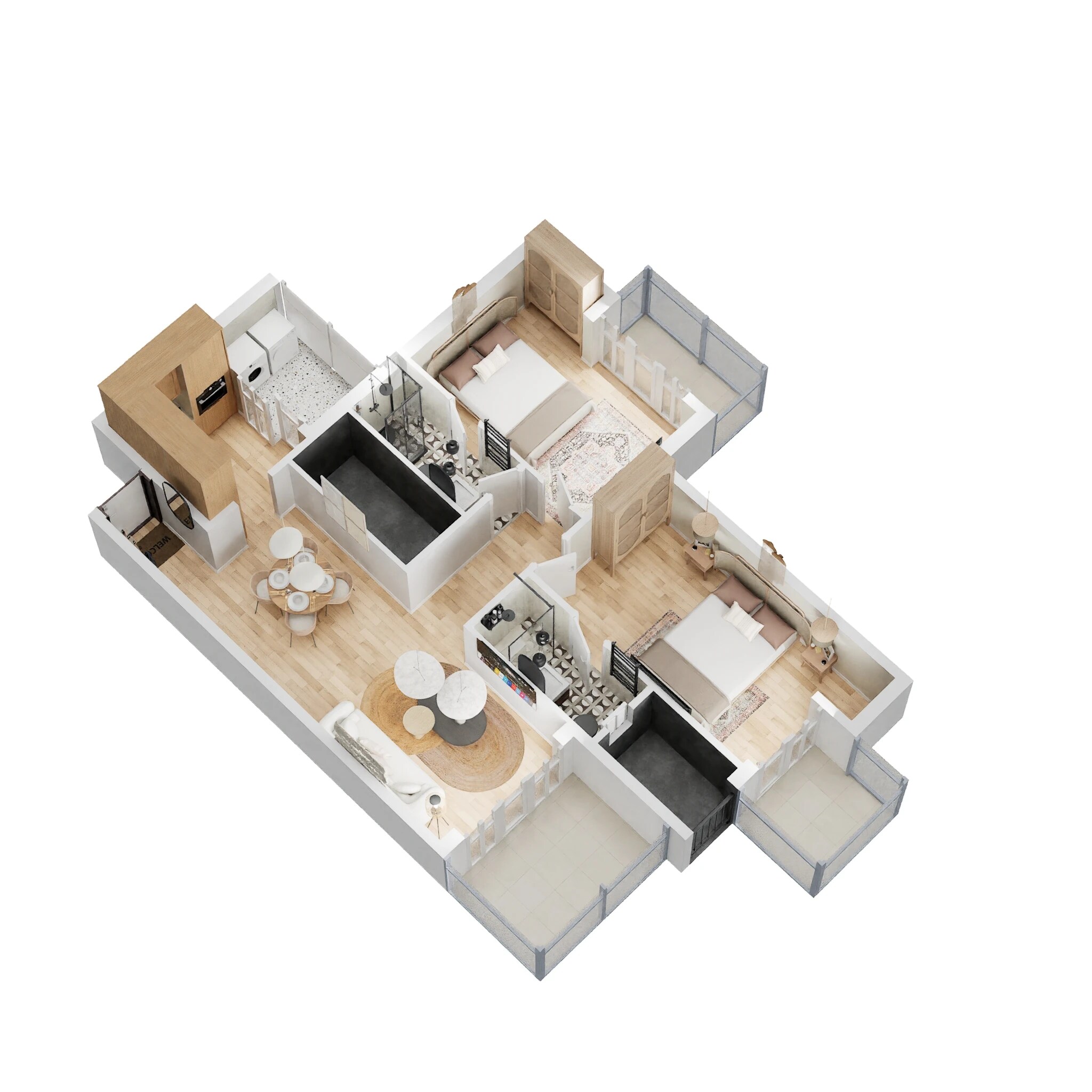 Floor plan of 2 BHK 1279 Sq. Ft. Apartment in M3M Flora 68, Gurgaon