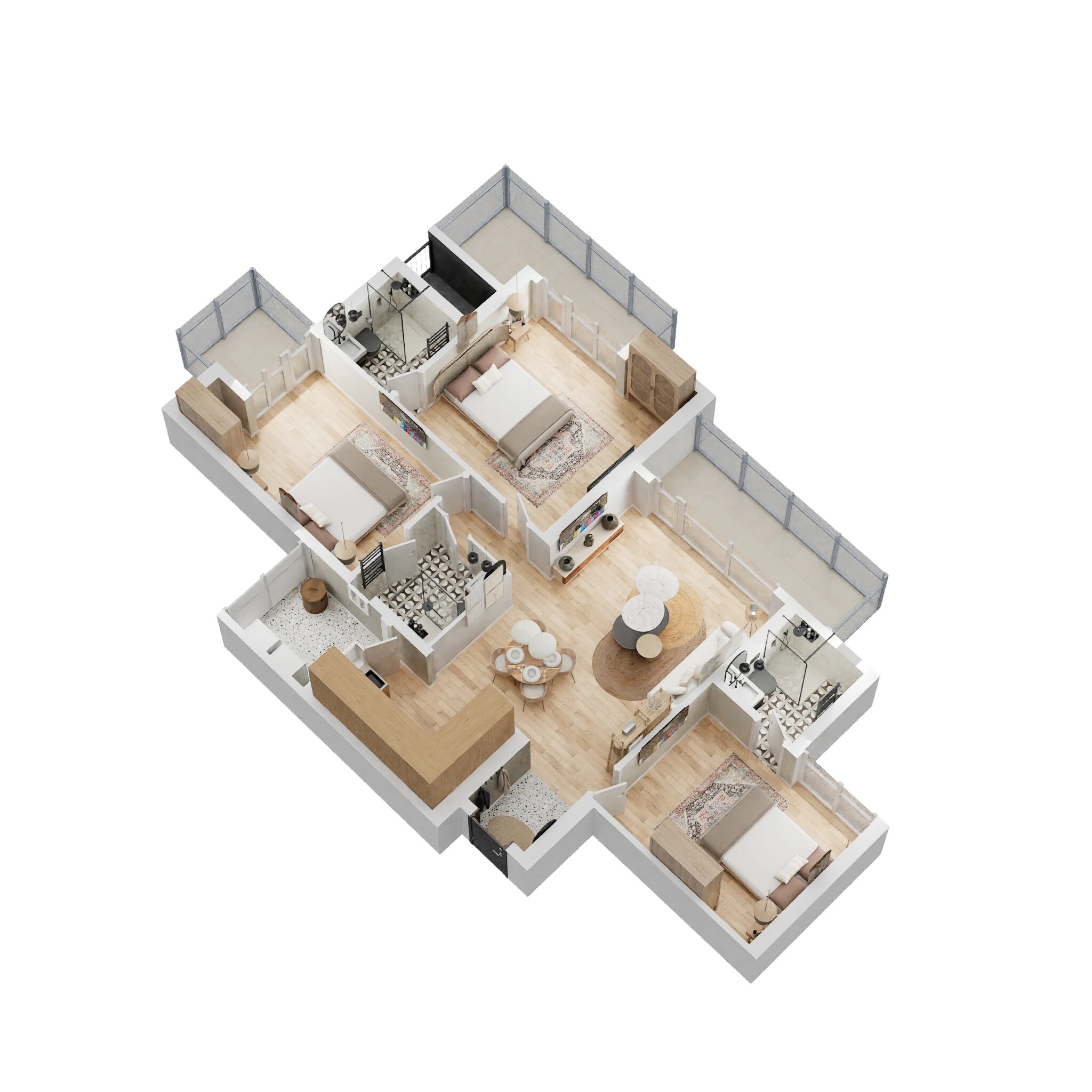 Floor plan of 3 BHK 1635 Sq. Ft. Apartment in M3M Flora 68, Gurgaon