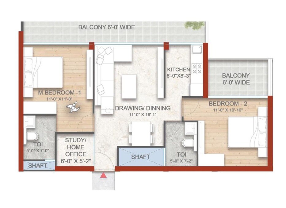 2 BHK 1250 Sq. Ft. Apartment