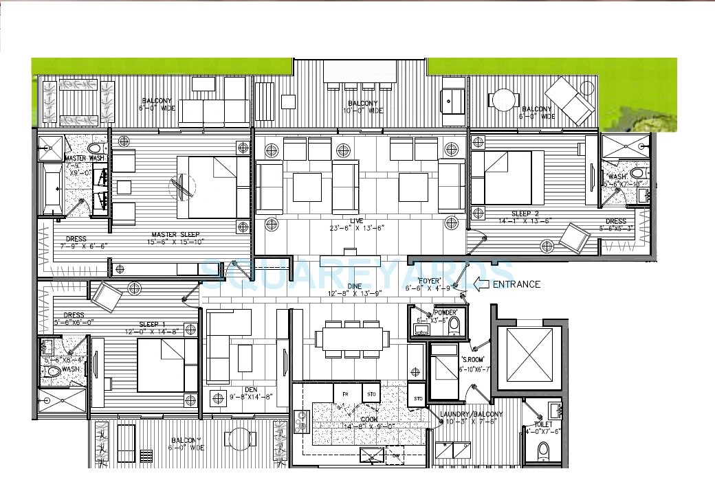 Floor plan of 3 BHK Apartment - 3005 sq. ft. in M3M Golf Estate, Gurgaon