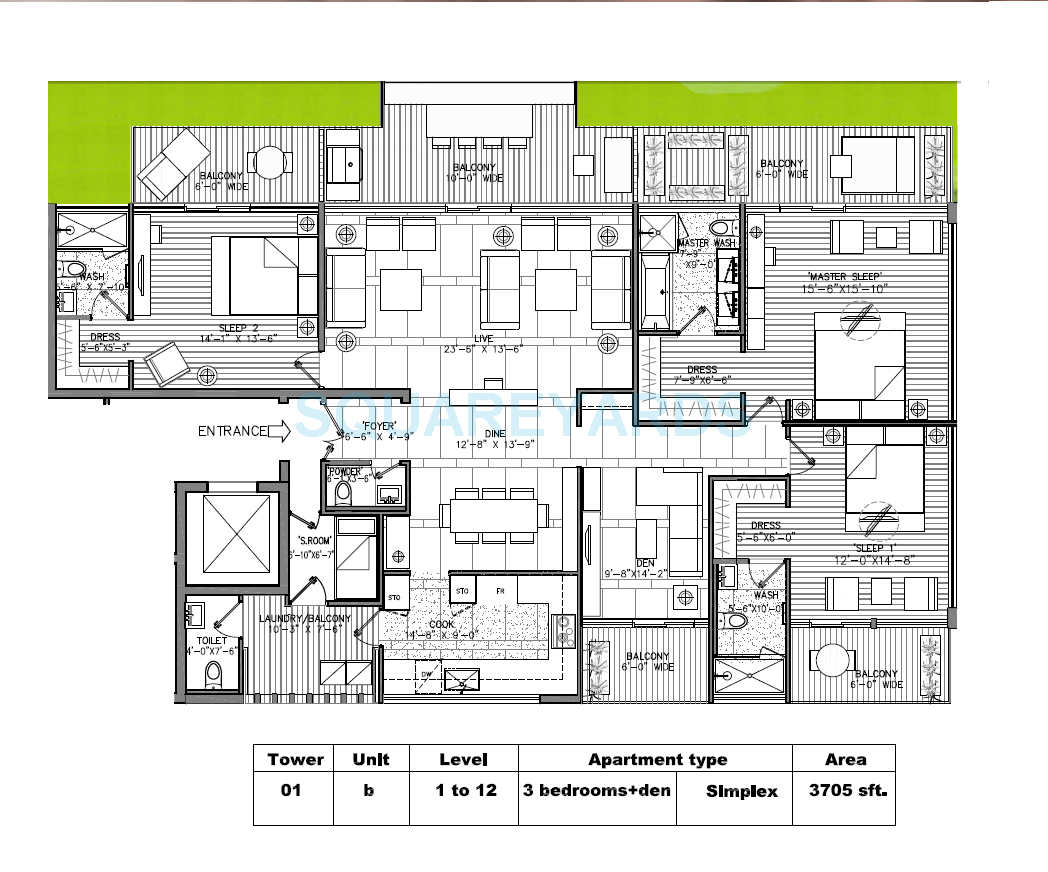 Floor plan of 3 BHK Apartment - 3705 sq. ft. in M3M Golf Estate, Gurgaon