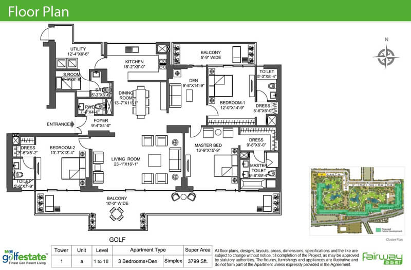 Floor plan of 3 BHK Apartment - 3799 sq. ft. in M3M Golf Estate, Gurgaon