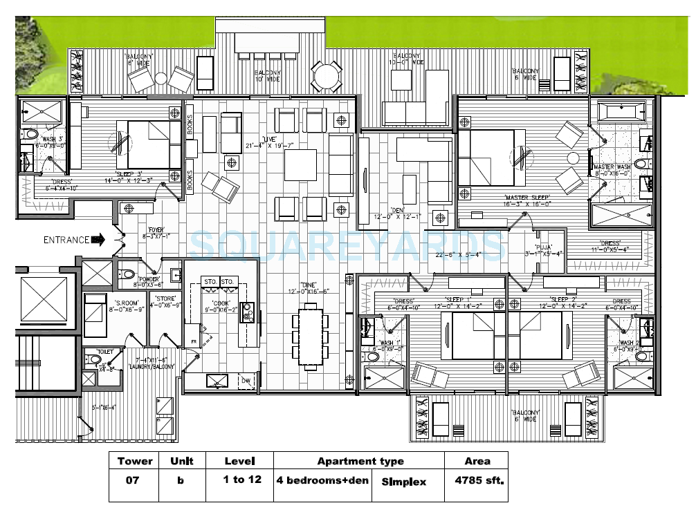 Floor plan of 4 BHK Apartment - 4785 sq. ft. in M3M Golf Estate, Gurgaon