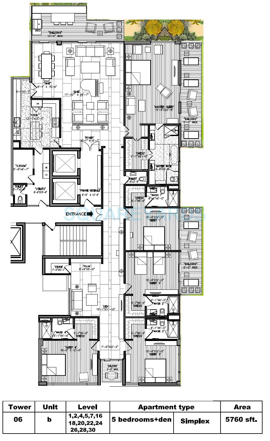 Floor plan of 5 BHK Apartment - 5760 sq. ft. in M3M Golf Estate, Gurgaon