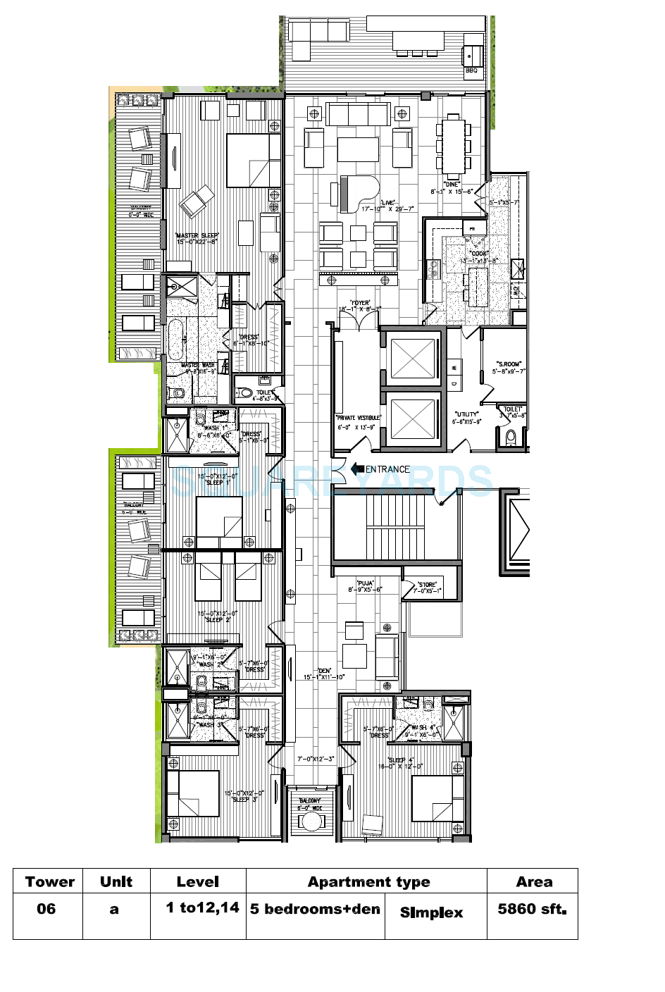 Floor plan of 5 BHK Apartment - 5860 sq. ft. in M3M Golf Estate, Gurgaon