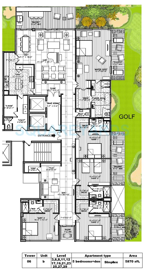 Floor plan of 5 BHK Apartment - 5870 sq. ft. in M3M Golf Estate, Gurgaon
