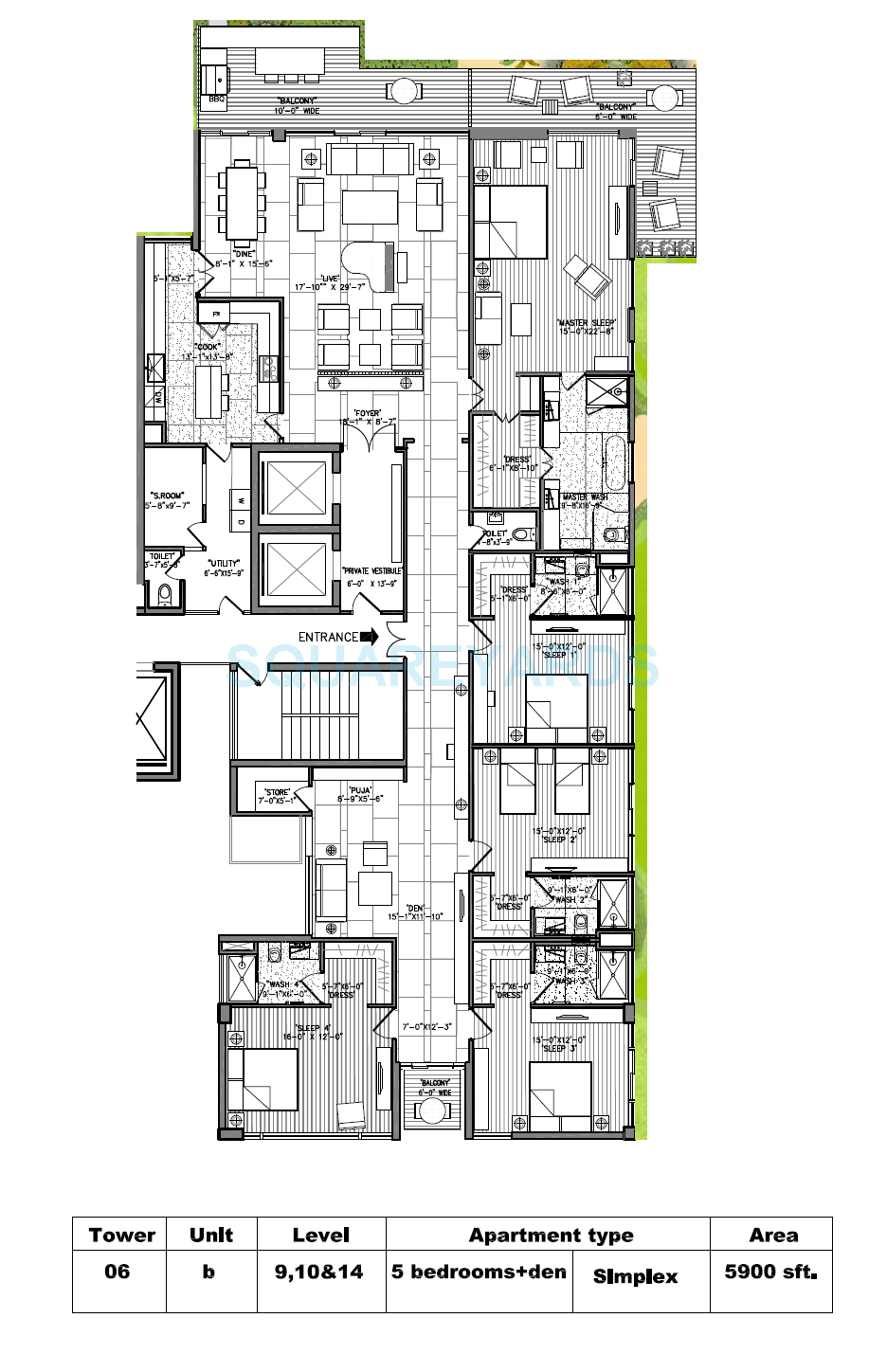 Floor plan of 5 BHK Apartment - 5900 sq. ft. in M3M Golf Estate, Gurgaon