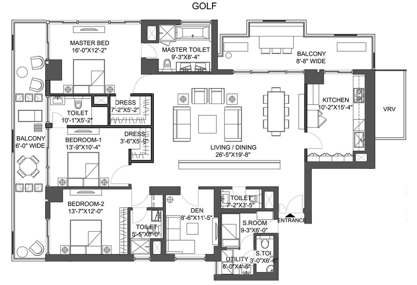Floor plan of 3 BHK 3898 Sq. Ft. Apartment in M3M Golf Estate Fairway West, Gurgaon