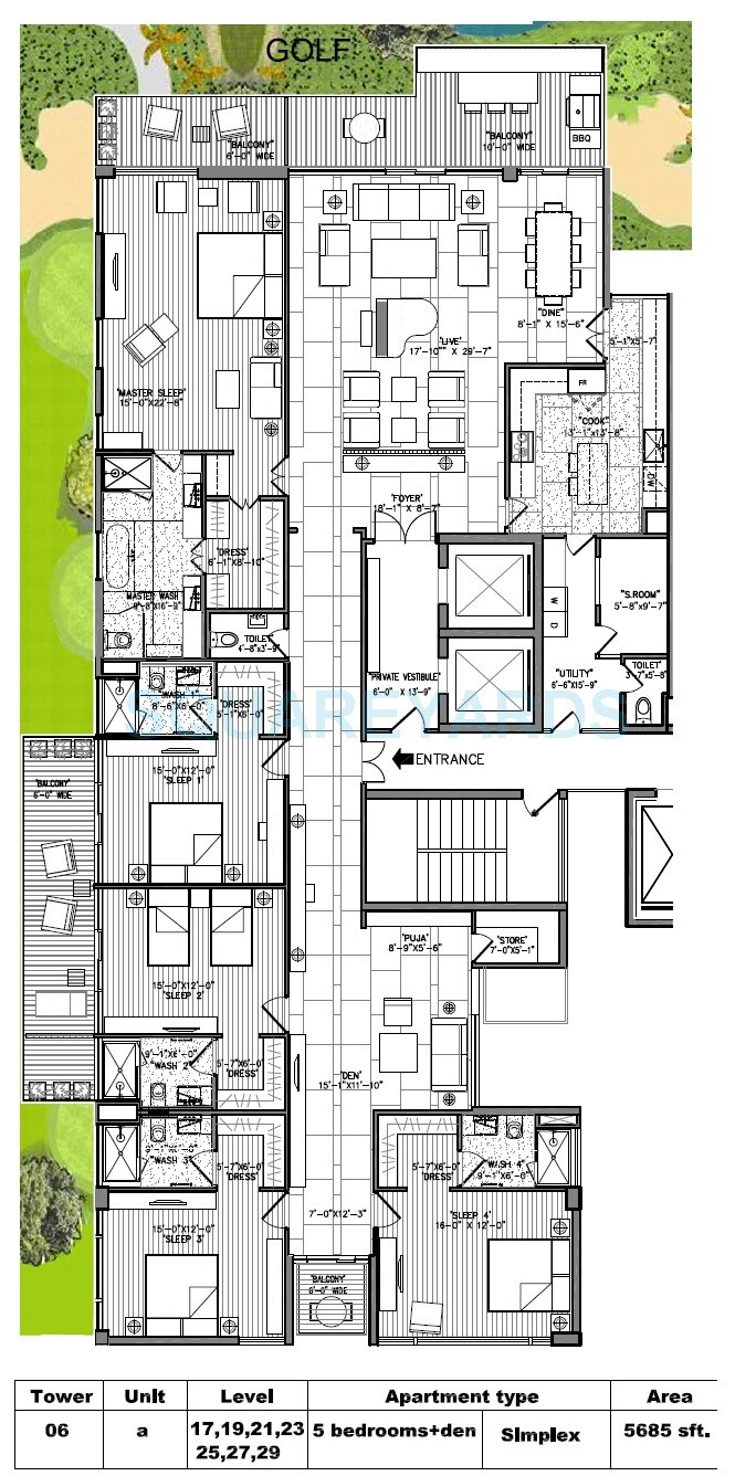 Floor plan of 5 BHK 5685 Sq. Ft. Apartment in M3M Golf Estate Fairway West, Gurgaon