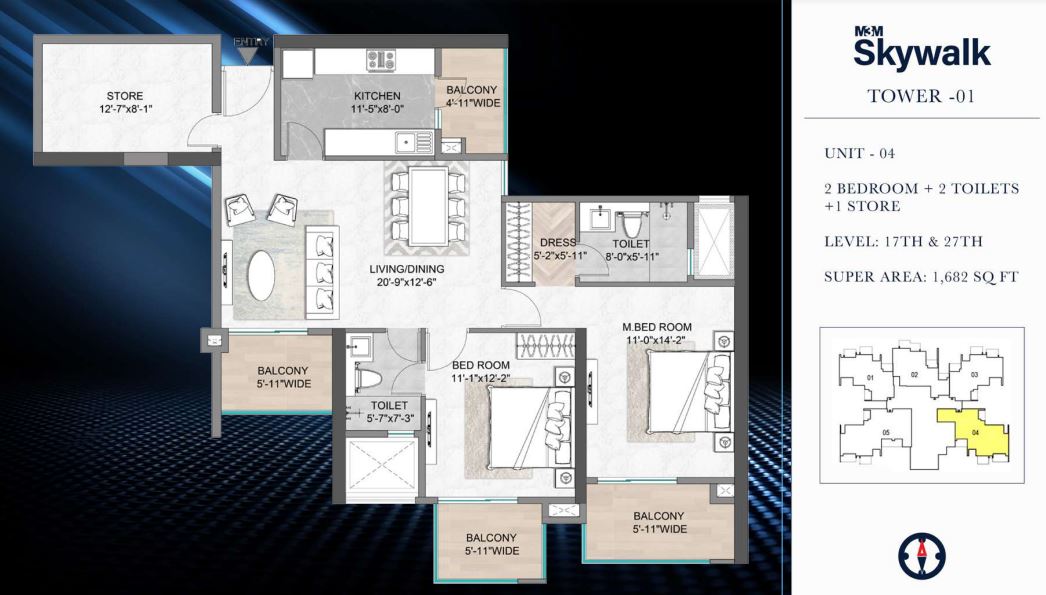Floor plan of 2 BHK 1682 Sq. Ft. Apartment in M3M Heights, Gurgaon