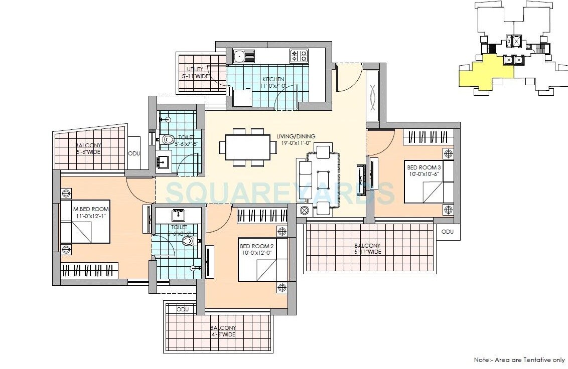 Floor plan of 3 BHK 1746 Sq. Ft. Apartment in M3M Marina, Gurgaon