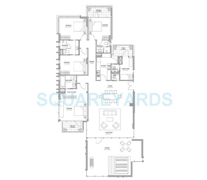 Floor plan of 4 BHK 3122 Sq. Ft. Apartment in M3M Merlin, Gurgaon