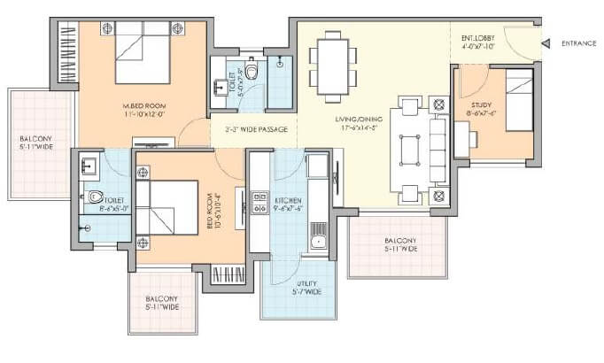 Floor plan of 2 BHK 1507 Sq. Ft. Apartment in M3M Natura, Gurgaon