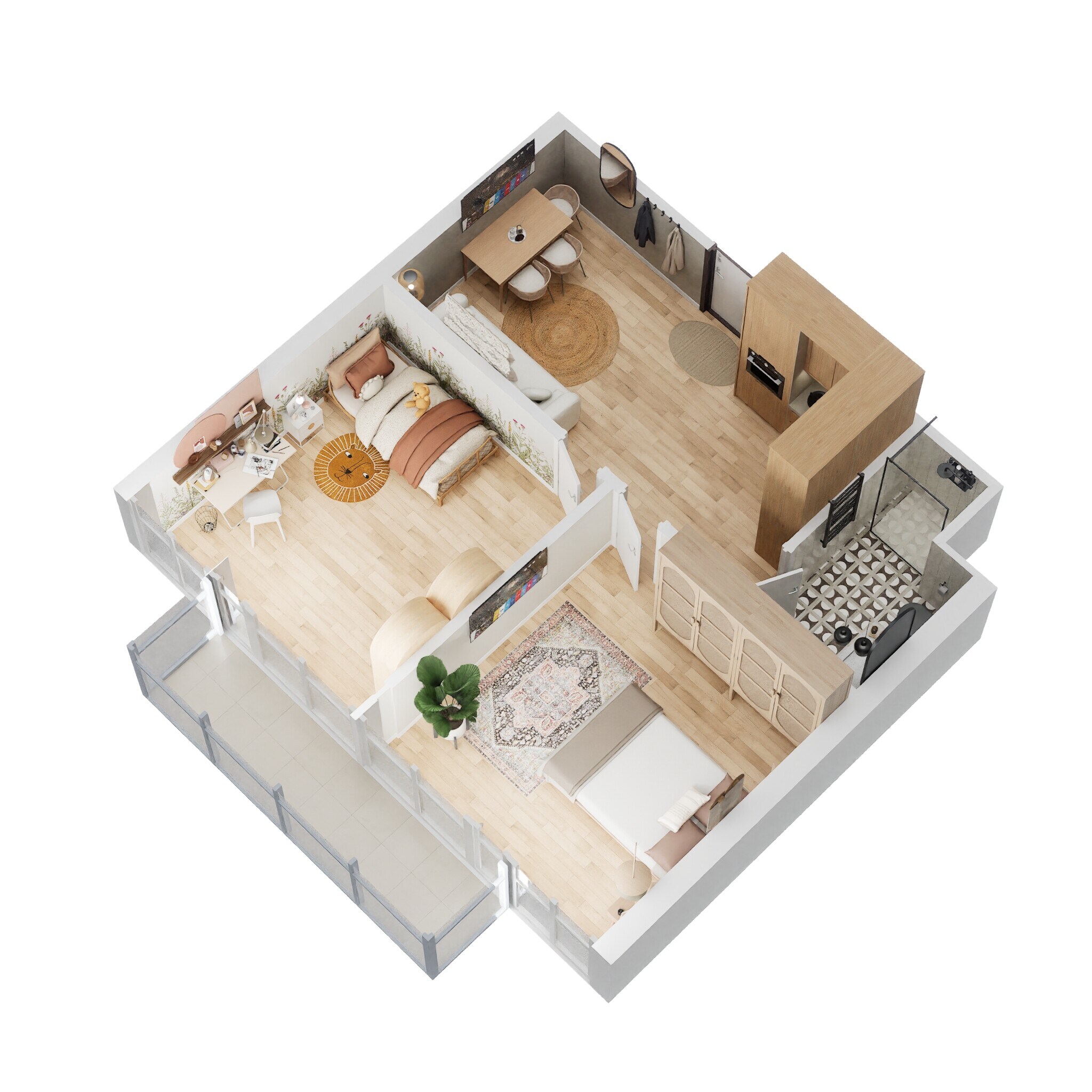 Floor plan of 2 BHK 1050 Sq. Ft. Apartment in M3M One Key Resiments, Gurgaon