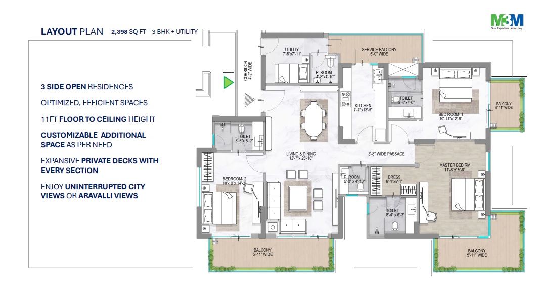 3 BHK 2398 Sq. Ft. Apartment in M3M Opus