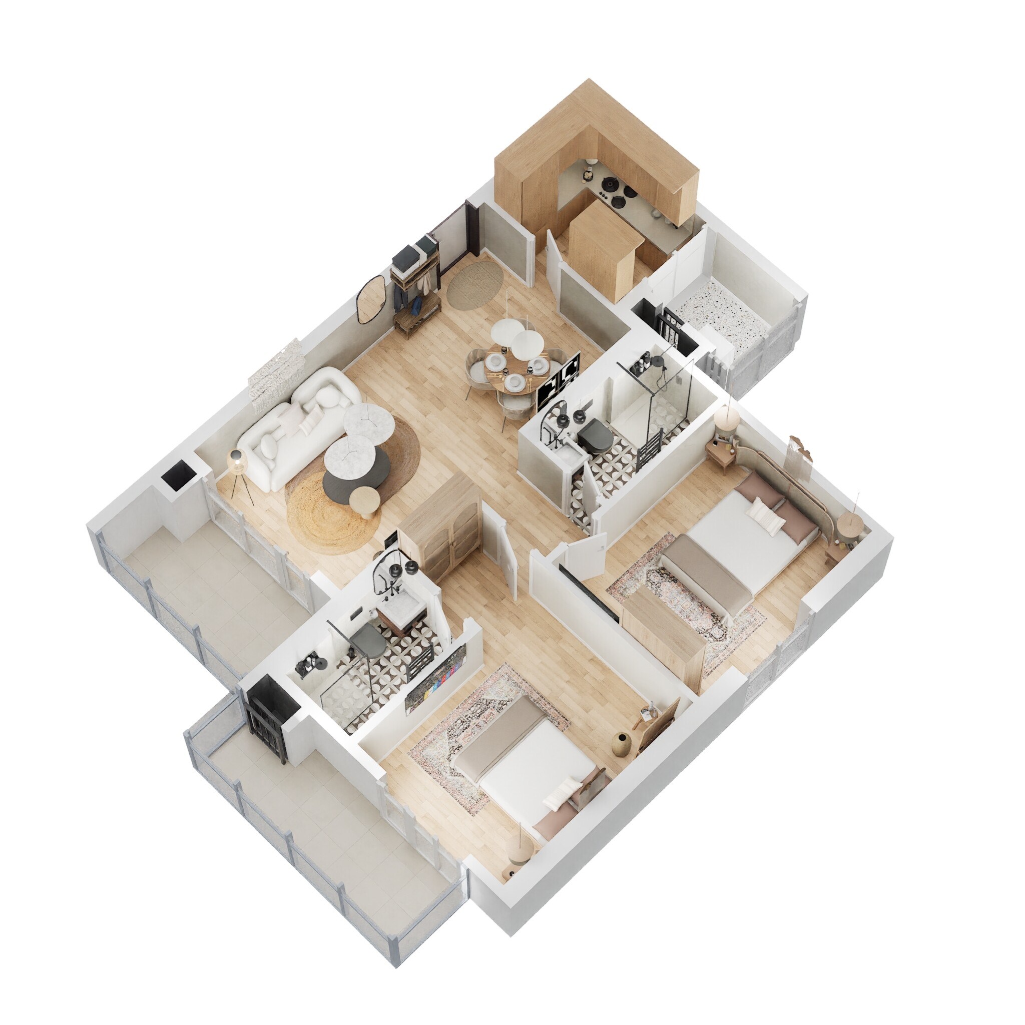 Floor plan of 2 BHK 1261 Sq. Ft. Apartment in M3M Sky City, Gurgaon
