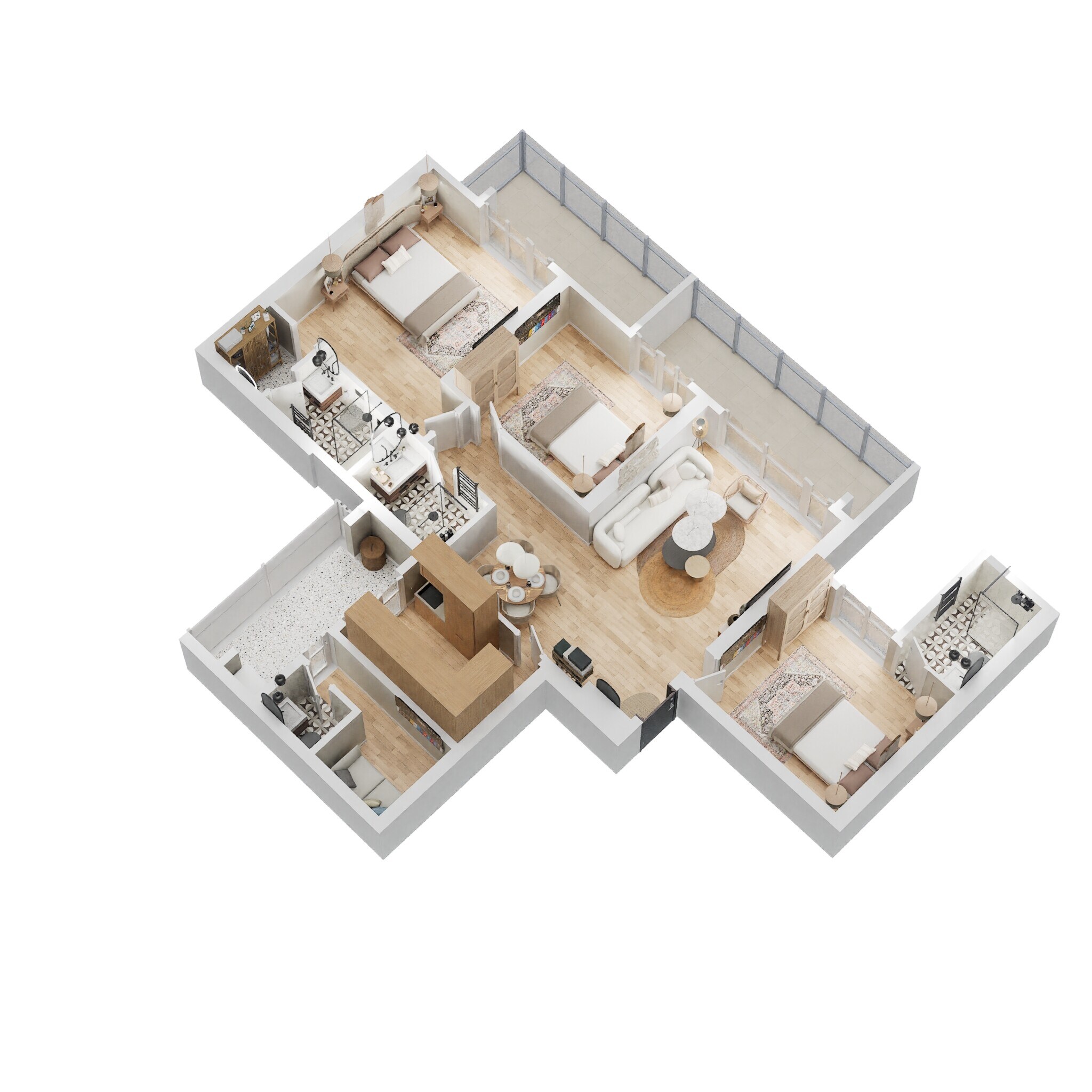Floor plan of 3 BHK 2040 Sq. Ft. Apartment in M3M Sky City, Gurgaon