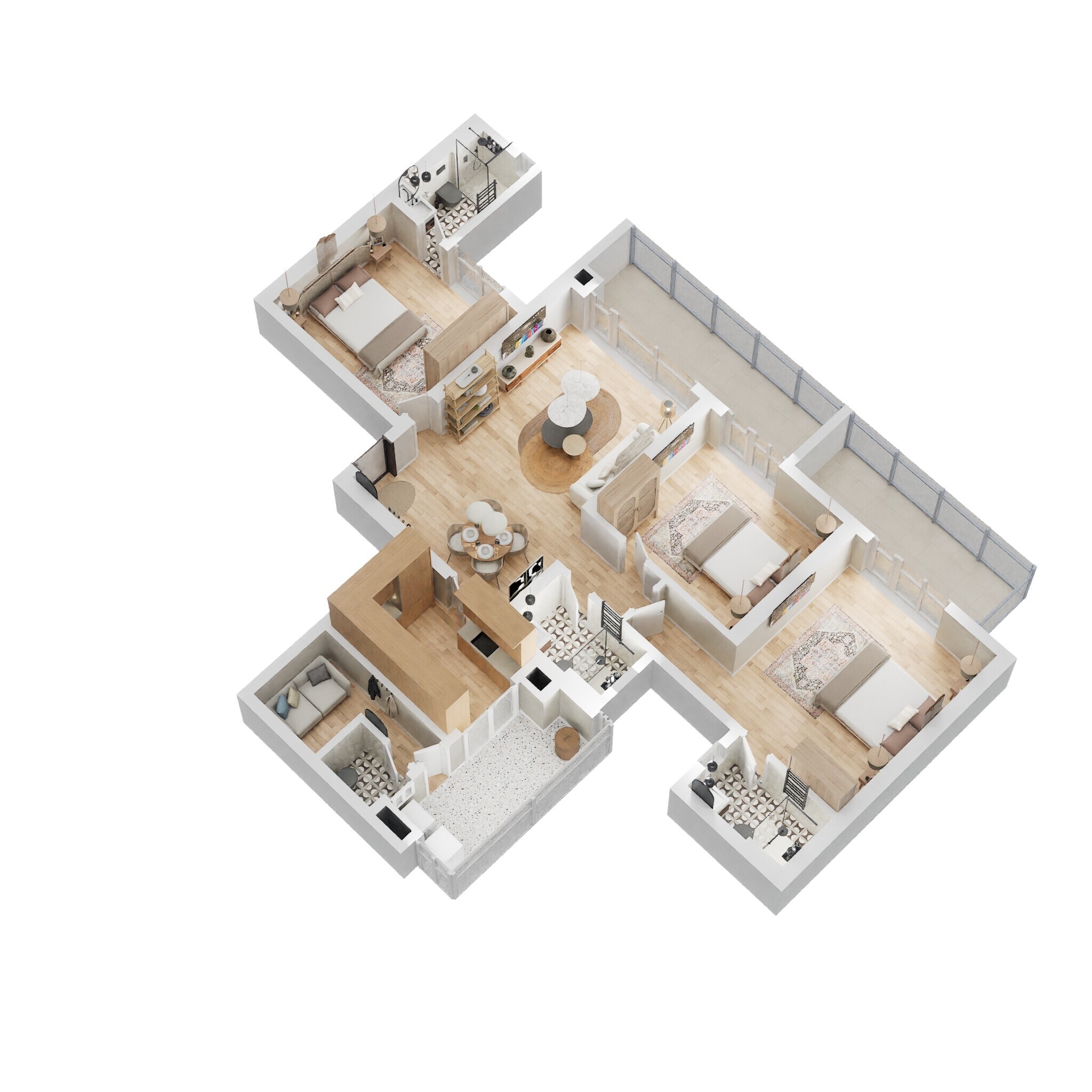 Floor plan of 3 BHK 2054 Sq. Ft. Apartment in M3M Sky City, Gurgaon
