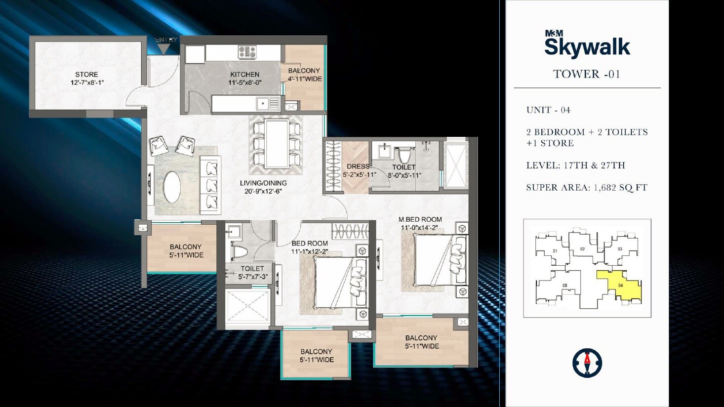 Floor plan of 2 BHK 1682 Sq. Ft. Apartment in M3M Skywalk, Gurgaon