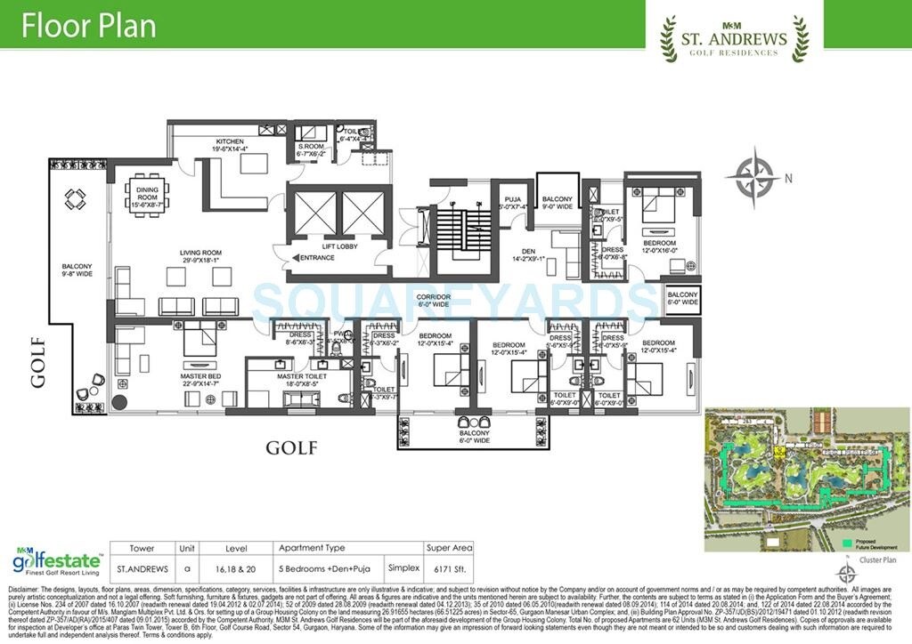 Floor plan of 5 BHK 6171 Sq. Ft. Apartment in M3M ST Andrews, Gurgaon