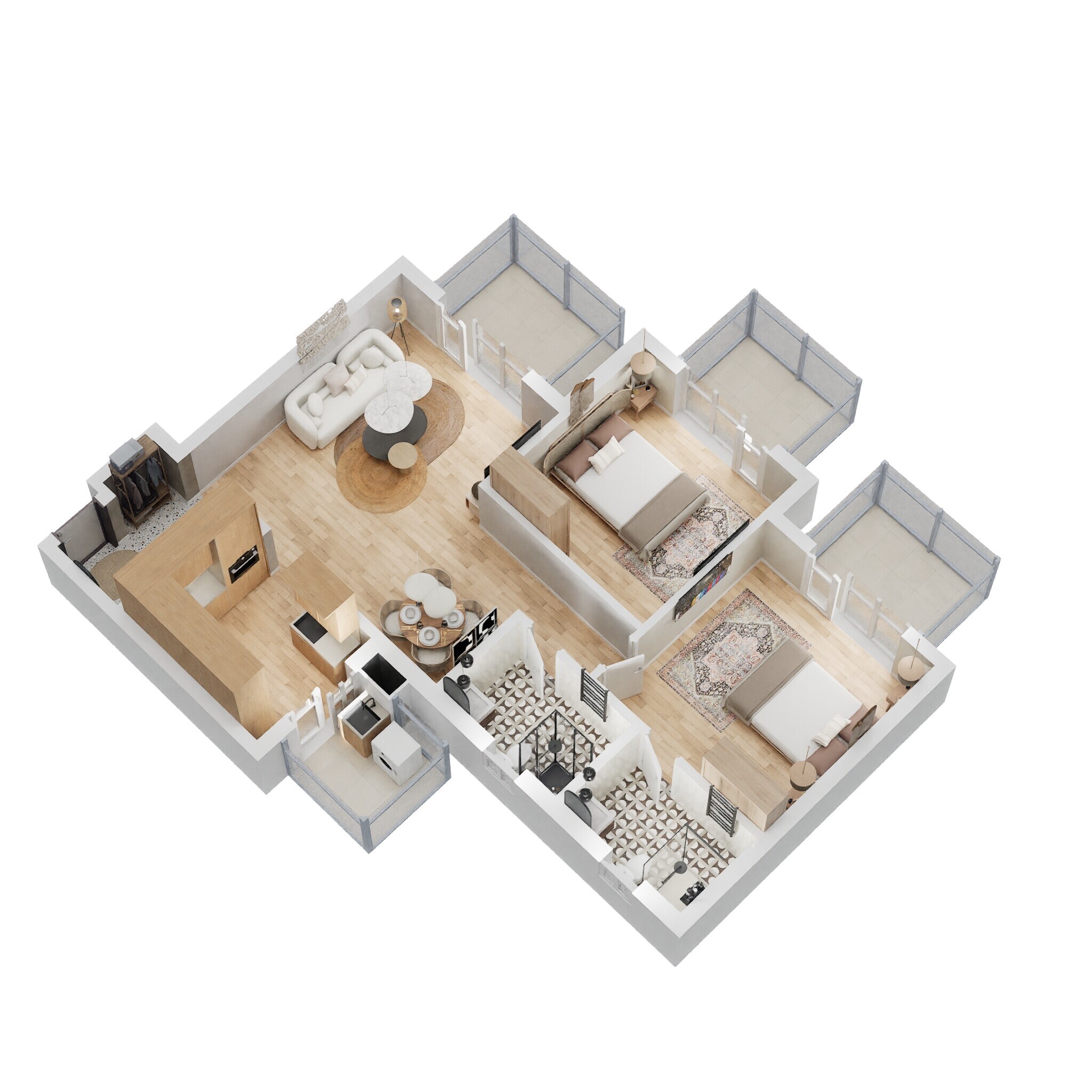 Floor plan of 2 BHK 1366 Sq. Ft. Apartment in M3M Woodshire, Gurgaon
