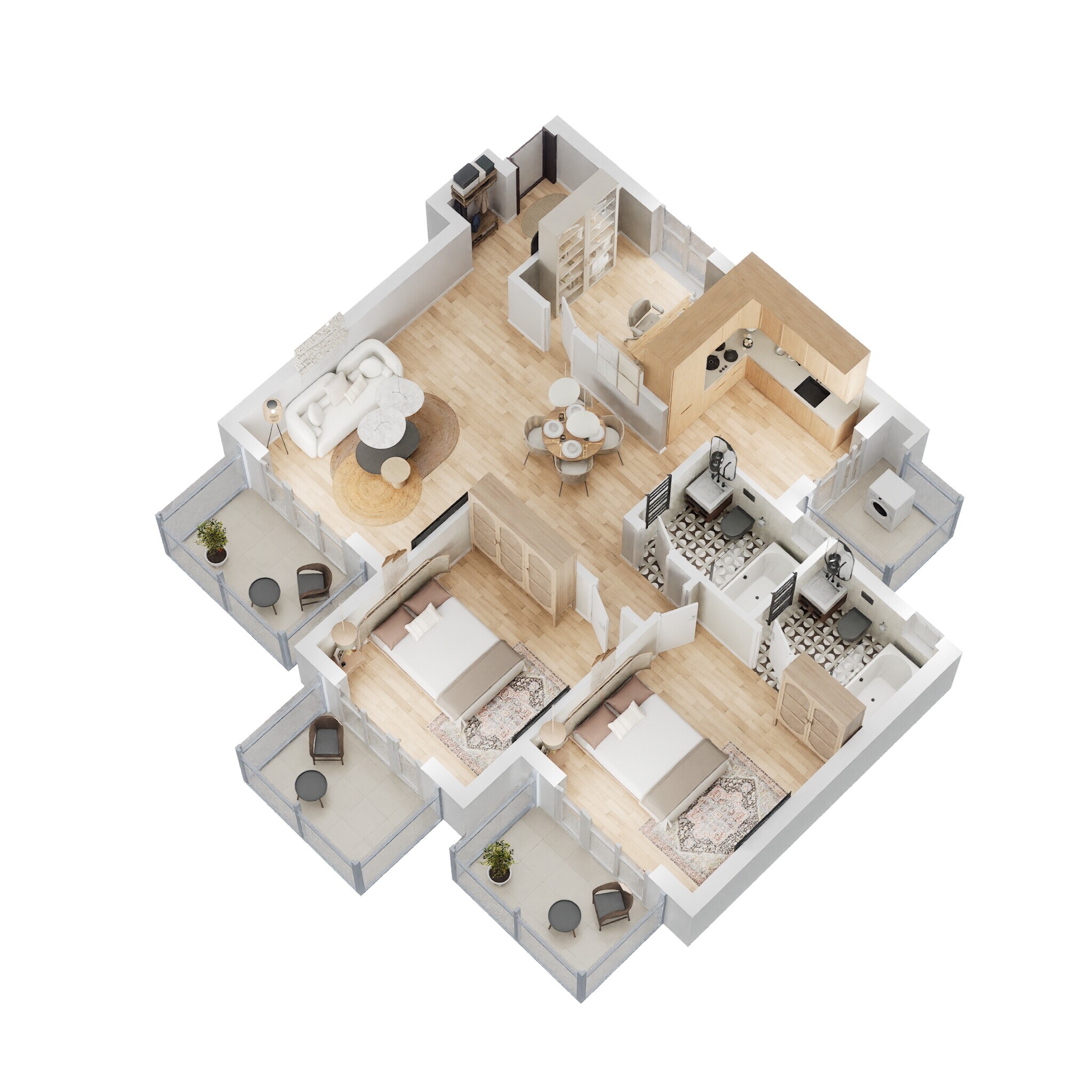Floor plan of 2 BHK 1534 Sq. Ft. Apartment in M3M Woodshire, Gurgaon