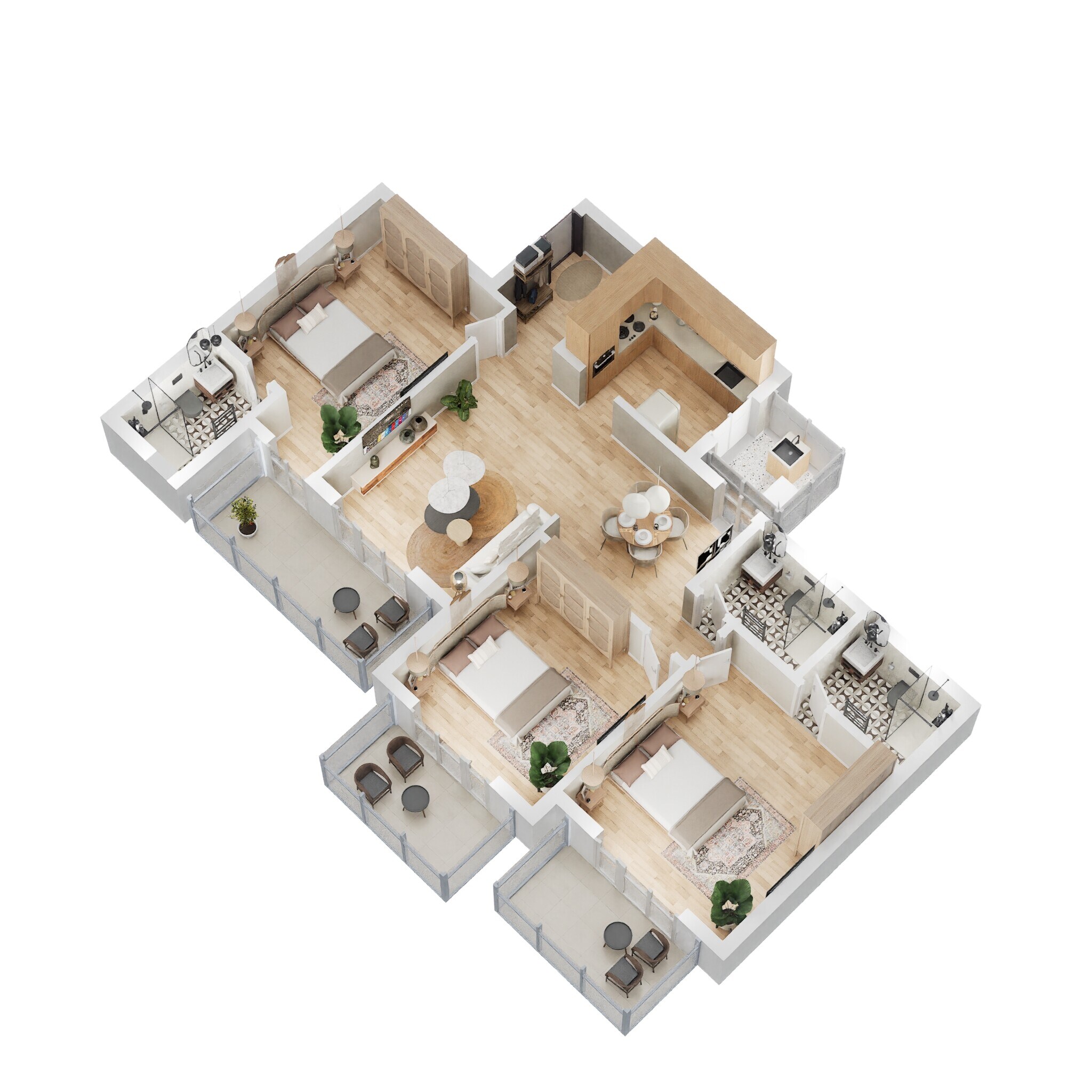Floor plan of 3 BHK 1943 Sq. Ft. Apartment in M3M Woodshire, Gurgaon