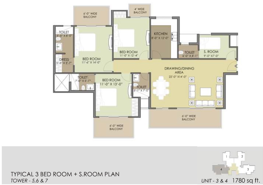 3 BHK 1780 Sq. Ft. Apartment in Mahendra Meadow