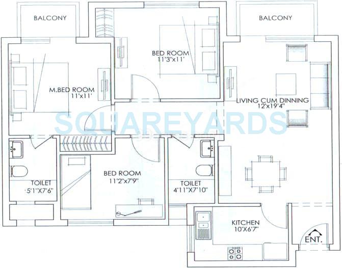 3 BHK 1198 Sq. Ft. Apartment in Mahindra Aura