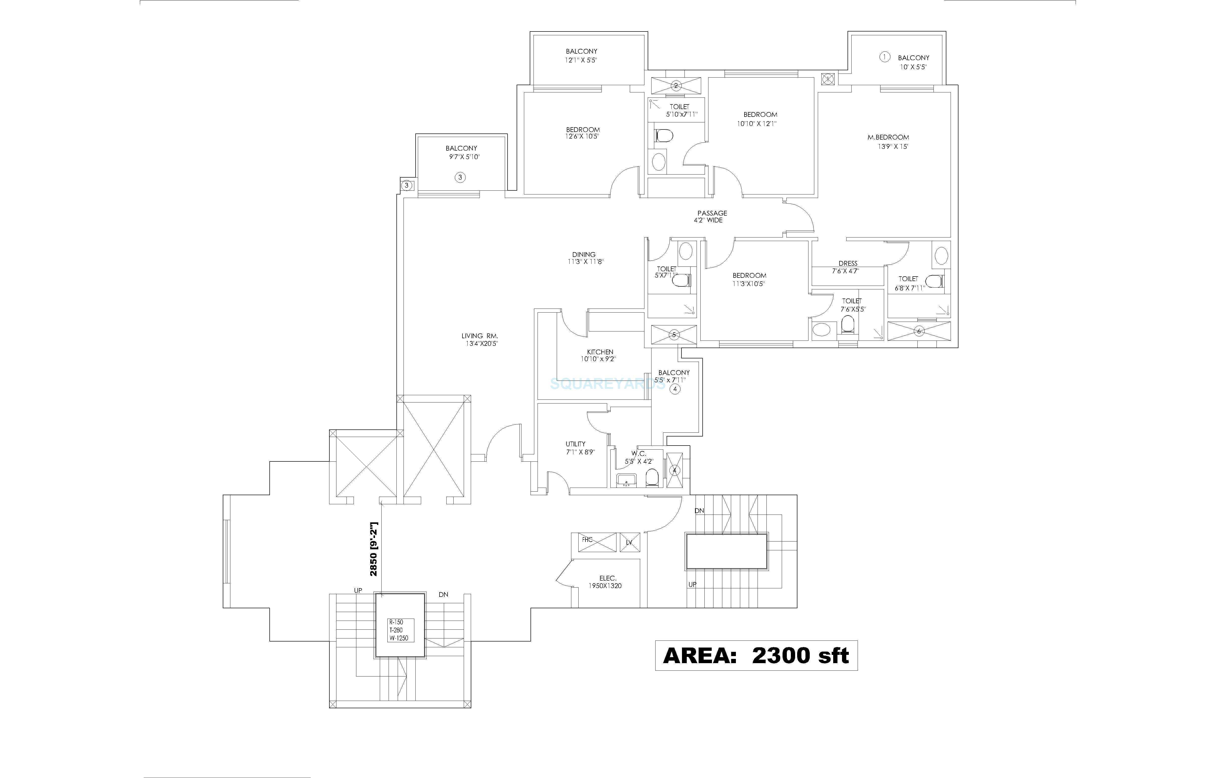 Floor plan of 4 BHK 2300 Sq. Ft. Apartment in Mahindra Aura, Gurgaon
