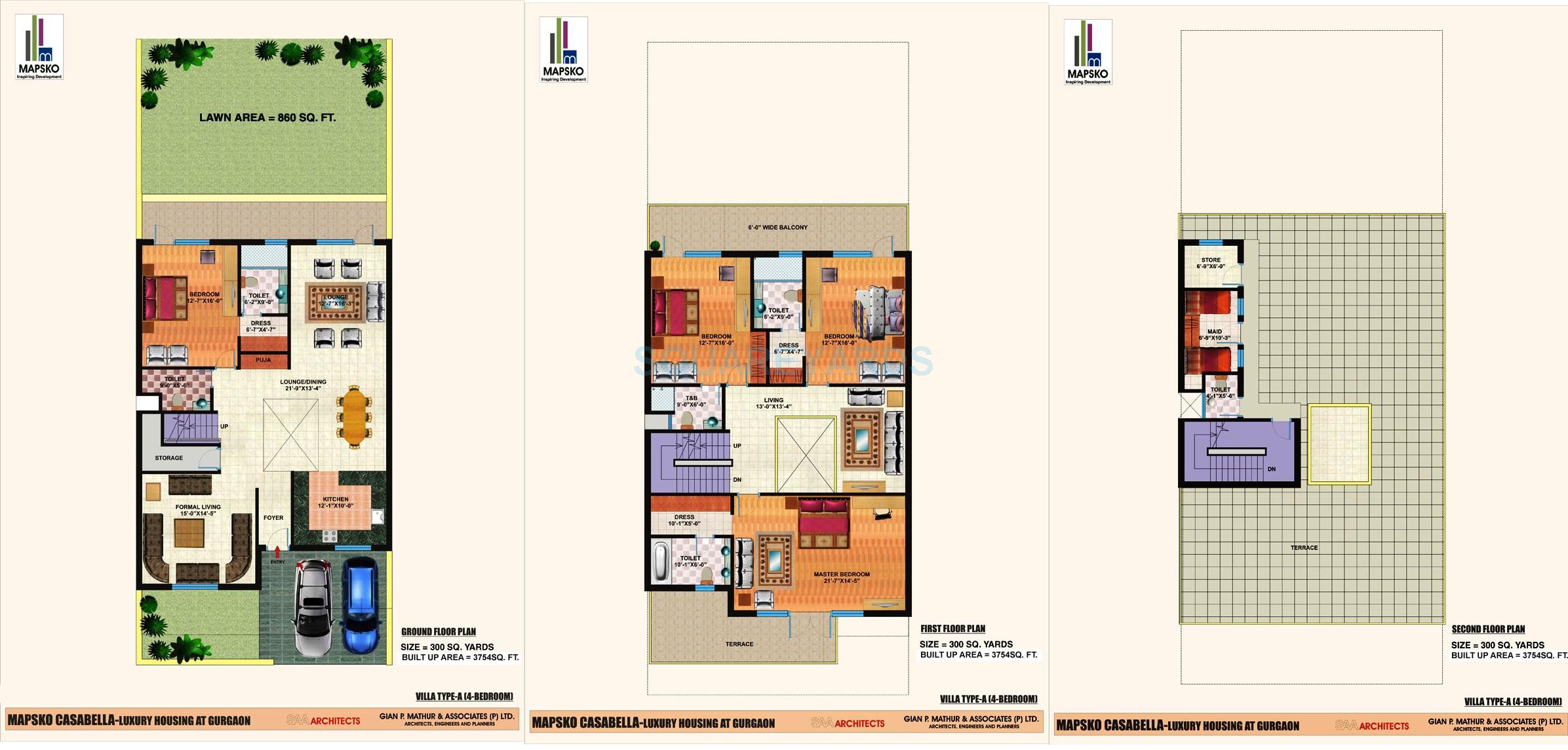 Floor plan of 4 BHK 3754 Sq. Ft. Villa in Mapsko Casa Bella-Villas, Gurgaon