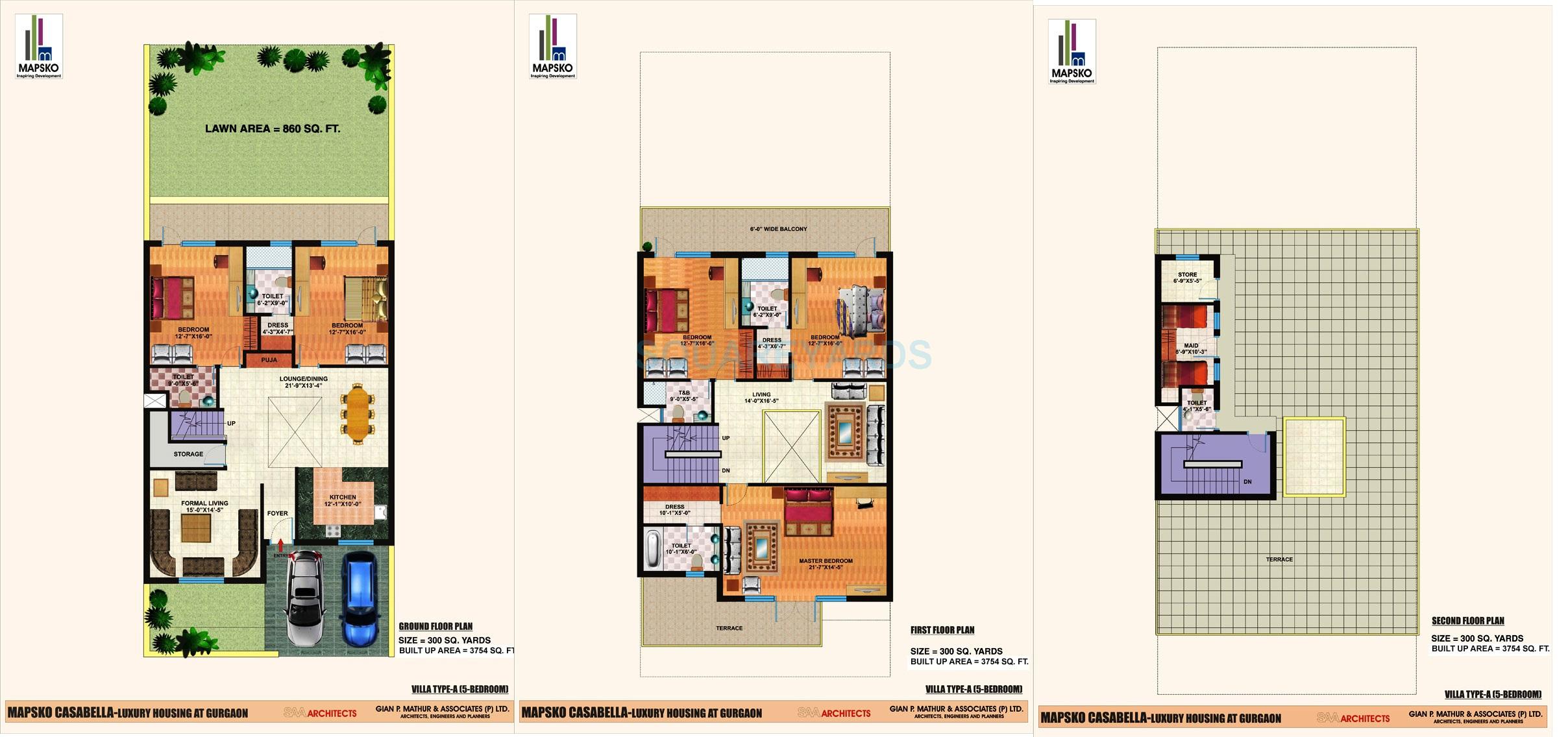 Floor plan of 5 BHK 3754 Sq. Ft. Villa in Mapsko Casa Bella-Villas, Gurgaon