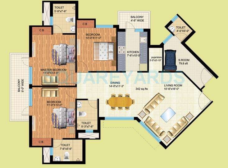 3 BHK 1790 Sq. Ft. Apartment in Mapsko Royale Ville