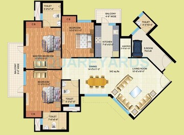  3 BHK Apartment at Mapsko Royale Ville, Sector 82 – for Rent