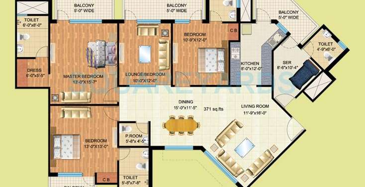 mapsko royale ville apartment 3bhk lounge sq 2300sqft 1
