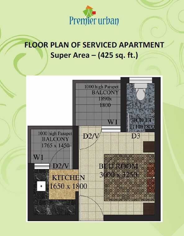 Floor plan of 1 BHK 425 Sq. Ft. Apartment in Maxworth Premier Urban, Gurgaon