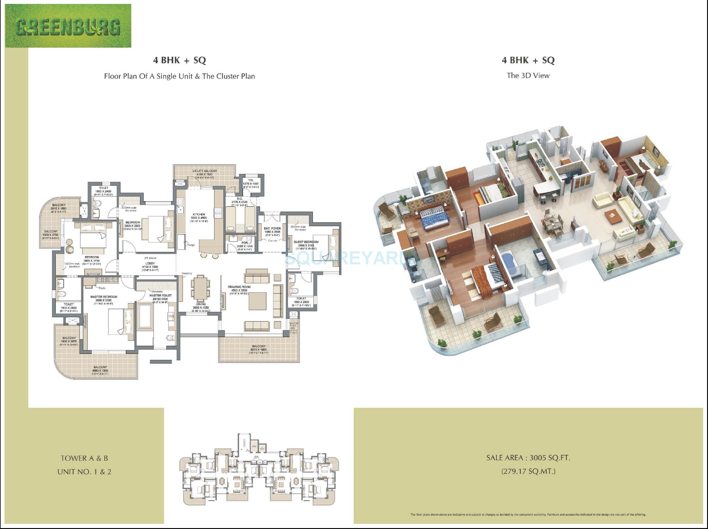 Floor plan of 4 BHK 3005 Sq. Ft. Apartment in Microtek Greenburg, Gurgaon