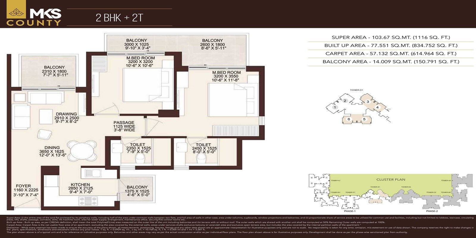 2 BHK 1116 Sq. Ft. Apartment