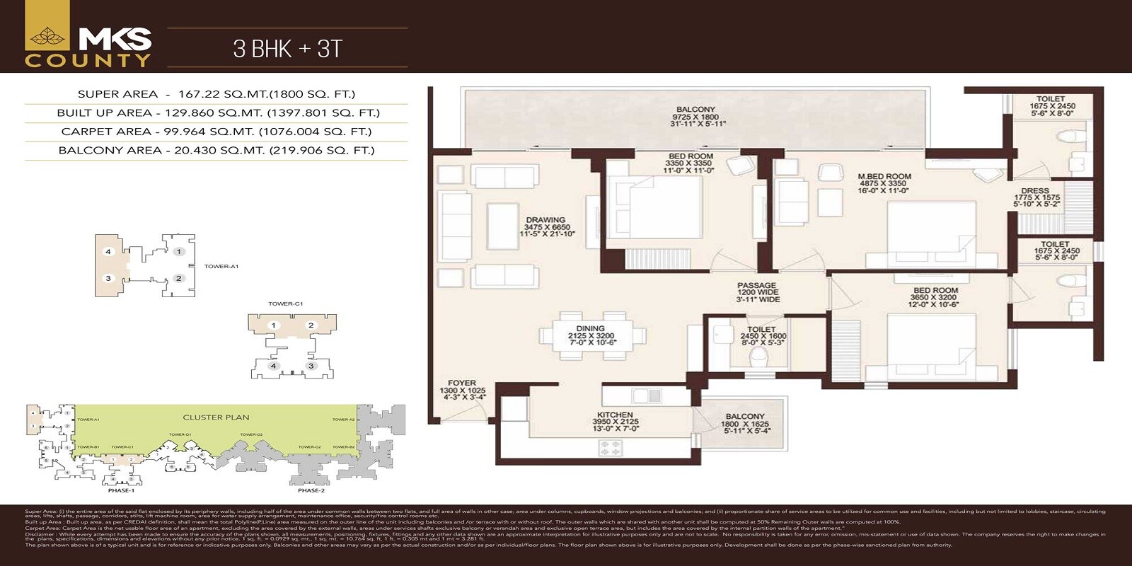 3 BHK 1800 Sq. Ft. Apartment